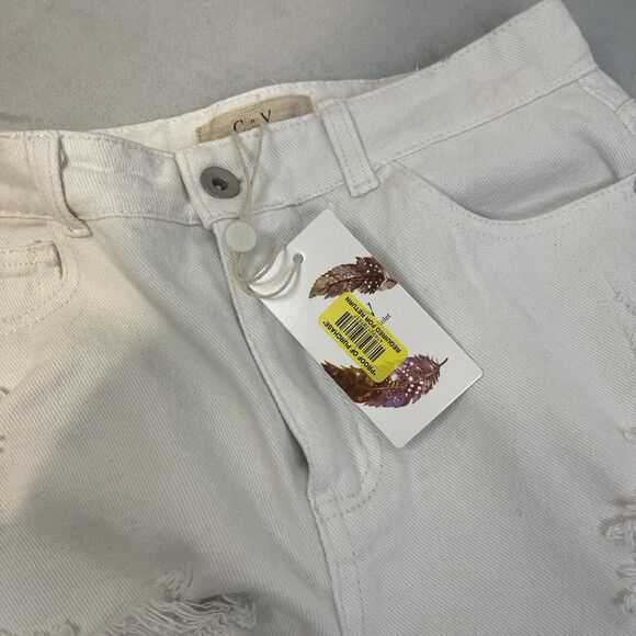 Chelsea & Violet C & V shorts womens size 28 white denim distressed festival - Picture 9 of 9